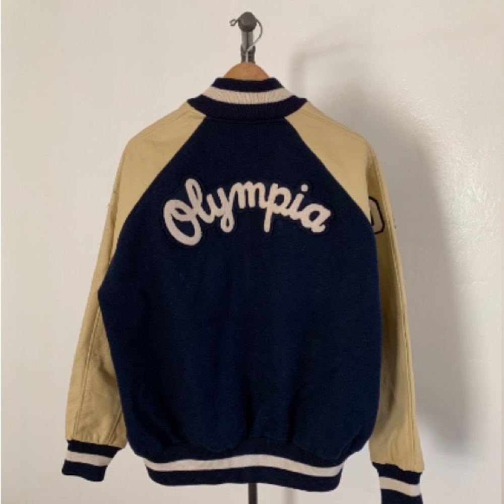 Men's Varsity Bomber Jacket - Navy and Tan